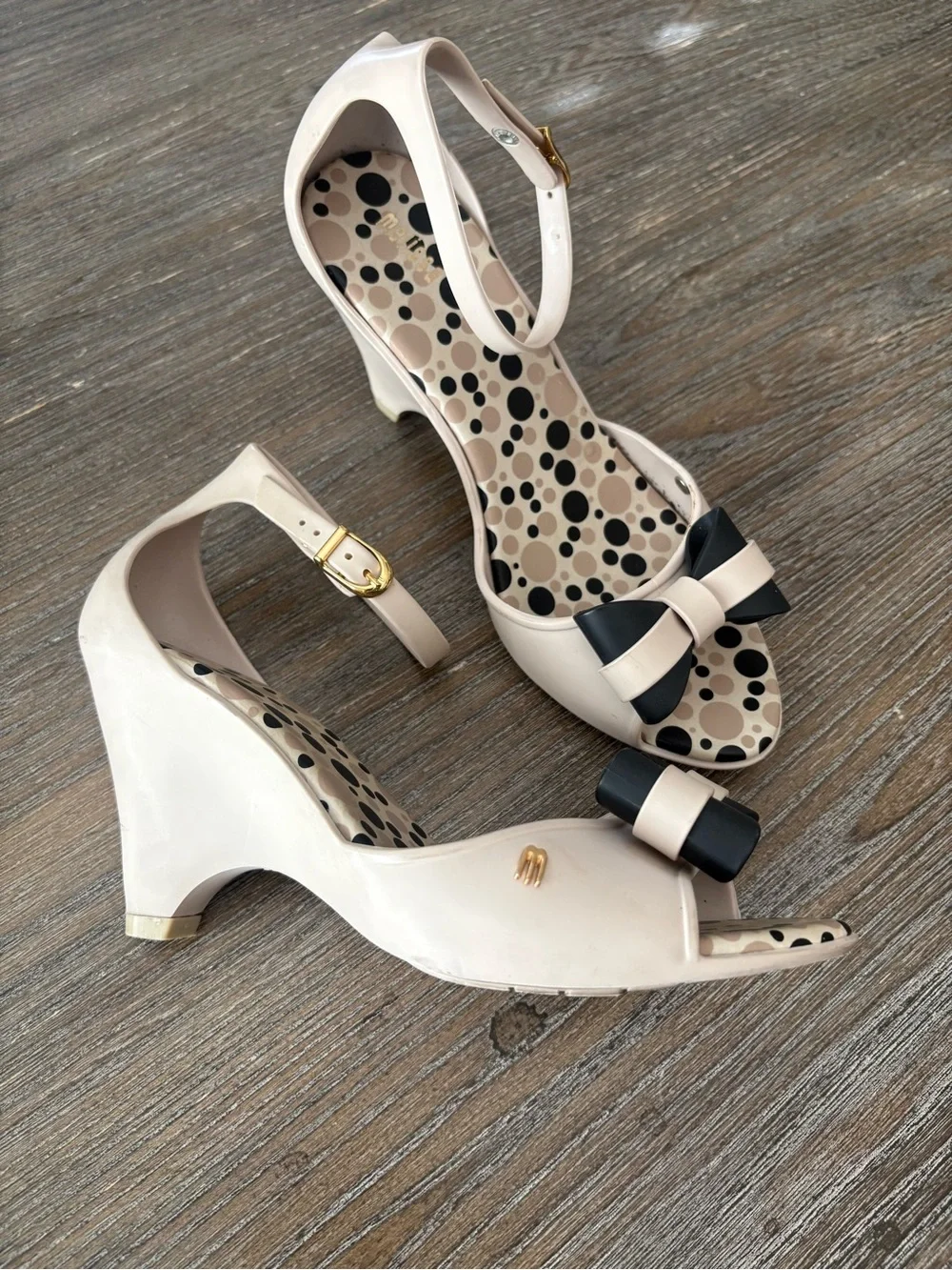 Melissa Beige and Black Bow Wedge Sandals